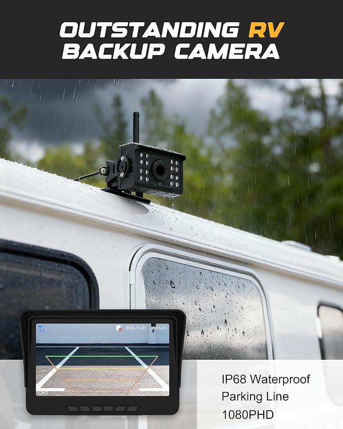 RETRUE Trailer Backup Camera, Backup Camera Wireless with 7inch Monitor 1080HD, IP68 Waterproof 170°Wide-Angle View Night Vision for RV Trailer Truck Pickup