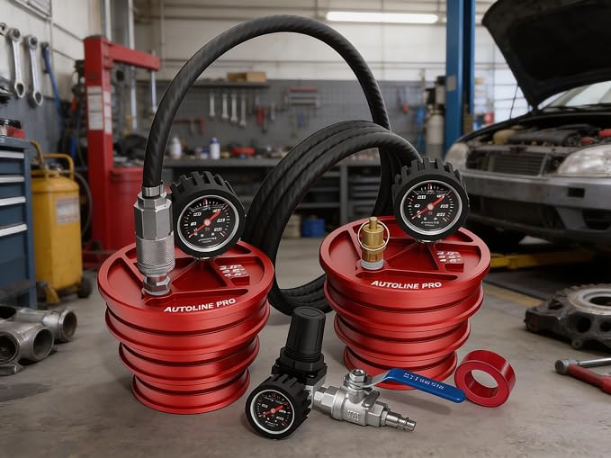 Charge Air Cooler CAC Boost Leak Tester Kit 4", 3.5", 3" - 6061 Billet Aluminum with Anti-Slip Grooves, Bead Seal, Extension Hose & 150 PSI Regulator - for Semi Trucks, Tractors & Heavy Duty Machinery
