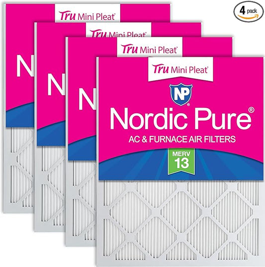 Nordic Pure 12x20x1 (Actual Size: 11 1/2 x 19 1/2 x 3/4) Tru Mini Pleat MERV 13 AC Furnace Air Filters – 2.5X More Media for Longer-Lasting, High-Efficiency Filtration - 4 Pack