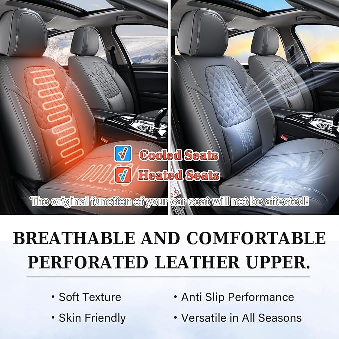 Coverado Car Seat Covers Full Set, Automotive Front and Rear Seat Covers with Backrest, Nappa Leather Car Seat Protectors Waterproof, Universal for Most Vehicles,Gray