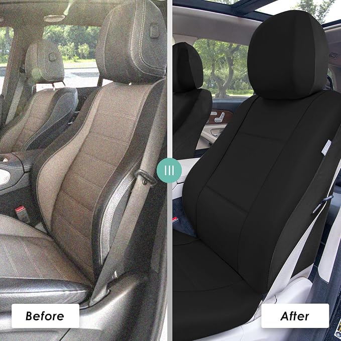 FH Group Car Seat Cover Airbag Compatible Full Set Black Premium PU Leather - Split Bench Combo Vinyl Floor Mats Seat Covers Interior Accessories Universal Fit for Cars Trucks SUV