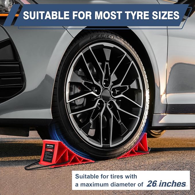 Wheel Chocks for Trailers, 4 Pack Hard Plastic RV Wheel Chocks with Non-Slip Base & Rope for Easy Removal, Tire Chock for Cars Wheels, Keep Your Truck or Camper in Place