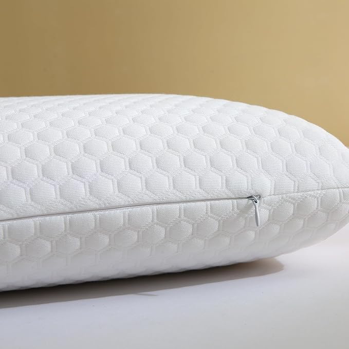 CSDLF Memory Foam Bed Pillows, Pillow for Side and Back Sleeper, Pillow for Neck Pain Relief, Washable Removable Cover, Soft, White (Standard)