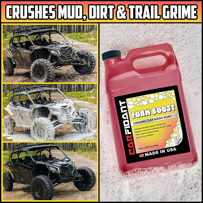 Carfidant Foam Boost Off-Road & ATV Wash Soap – Heavy Duty pH-Balanced Car Wash for Trucks, UTVs, RVs & Dirt Bikes – Quick Rinse, No Residue – Works with Foam Cannons, Guns & Buckets – 1 Gallon