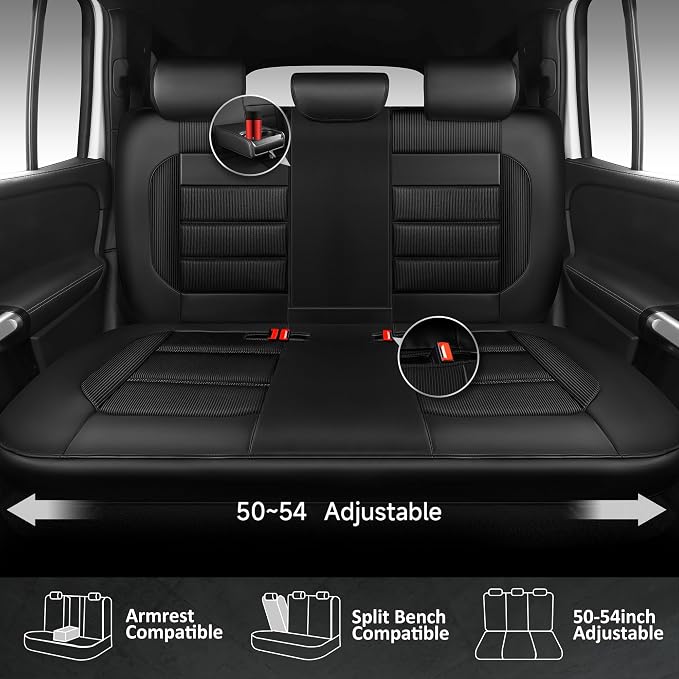 CAR PASS Memory Foam Car Seat Covers, Bench Seat Covers with 3D Thick Memory Foam, Luxury Breathable Airy Cool Rear Seat Covers, Automotive Comfort for Most Cars, Van,Trucks, SUVs(Rear,Black)