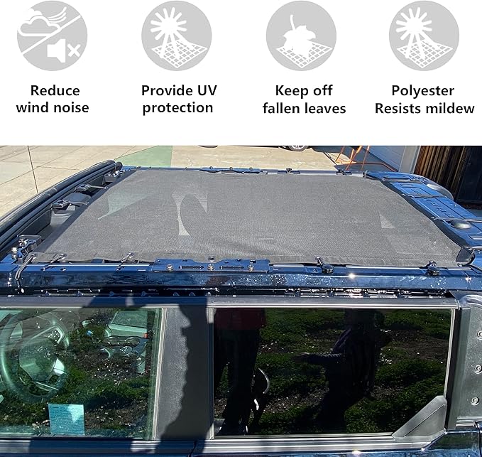 sukemichi Sunshade for Ford Bronco,Mesh Sun Shade Bikini Top Cover Bimini Top for Ford Bronco Accessories 2021 2022 2023 2024 2025 2026 4 Door - Blocks UV, Wind, Noise (Grey)