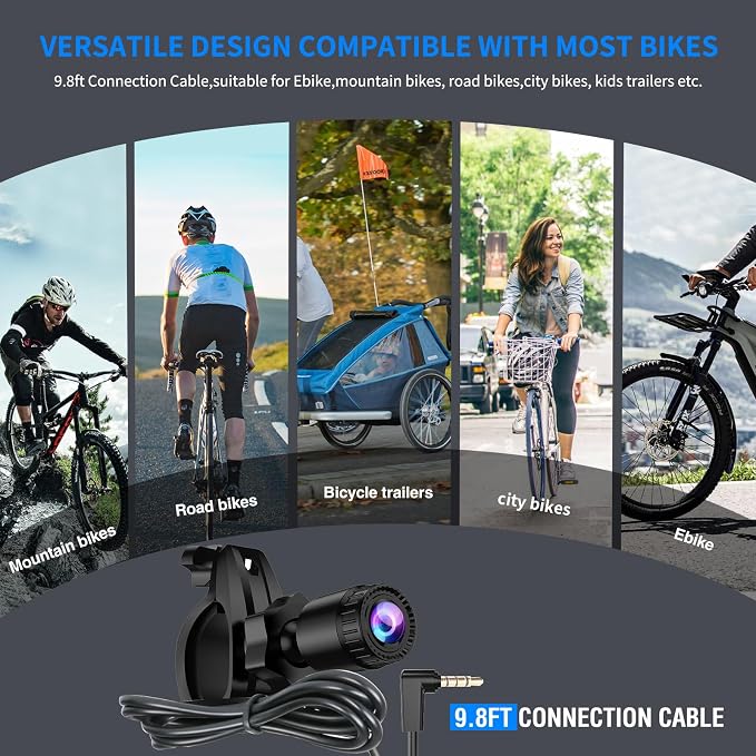 PARKVISION Bicycle Rear View Camera Recorder, 4.3'' 1080P Monitor, 8000mAh Battery,Loop Recording, 32GB TF Card, Bike Front/Backup Cam for Mountain Ebike Road Bike