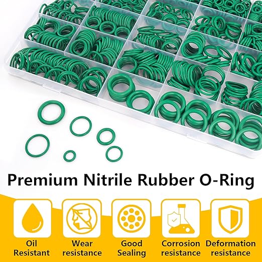 485 PCS Metric AC O Ring Kit - Automotive A/C System Seal Kit Compatible with R12 and R134a Refrigerants for Car AC Compressor, Condenser & Air Conditioning Lines (Green)
