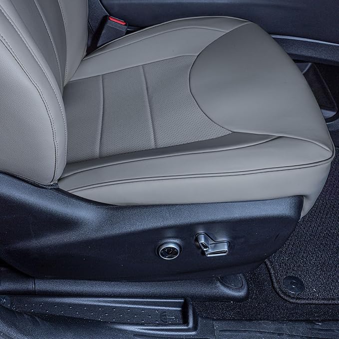 FH Group Custom Fit Car Seat Covers Specifically Made for Chrysler Pacifica 2021-2025 Front - Front Set (with DVD & Armrest), Faux Leather, Solid Gray