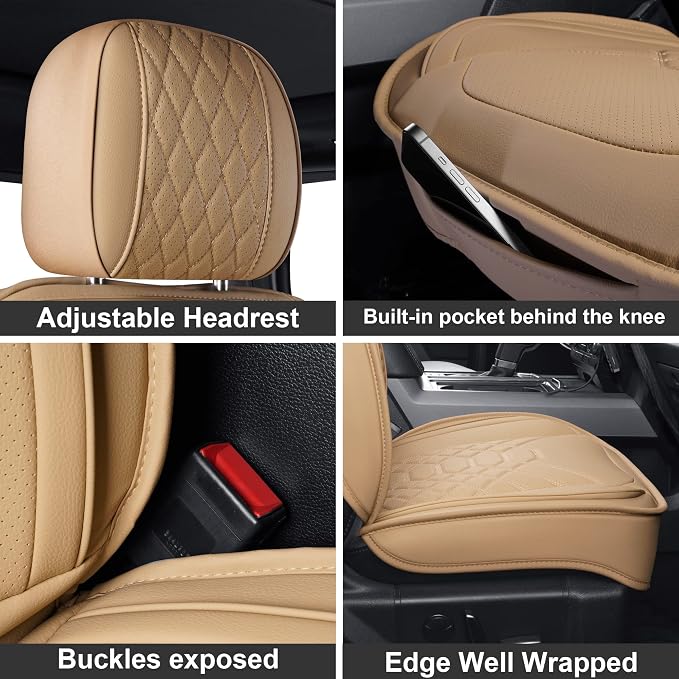 GXT Dodge RAM Front Seats Cover Fit for Select 2013-2021 Dodge RAM 1500 2500 3500 Pickup Truck, Waterproof Synthetic Leather Car Seat Cover and Cushion (Beige)