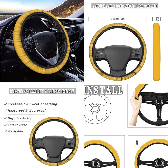 9 Piece Skull King Print Auto Car Seat Cover Set Stretchy Car Seat Cover for Front Rear Seat Cover with Steering Wheel Cover Seat Belt Pads, Yellow