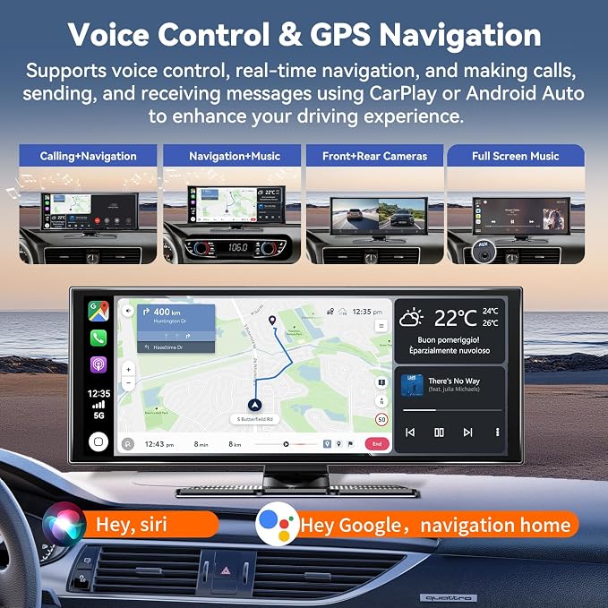Carplay Screen for Car 11.5" Largest HD Screen for Carplay & Android Auto Car Stereo with 4K Dash Cam 1080P Backup Camera, GPS Navigation/Bluetooth/Mirror Link/Voice Control/AUX/FM/Siri