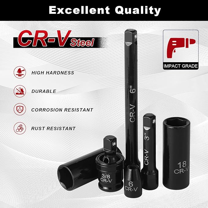 Aloanes 3/8" Drive Impact Socket Set, 64-Piece Deep & Shallow SAE (5/16"-1") & Metric (6mm-24mm) Sockets, 72-Tooth Ratchet Wrench, Universal Joint&Power Drill Adapter&Extension Bars