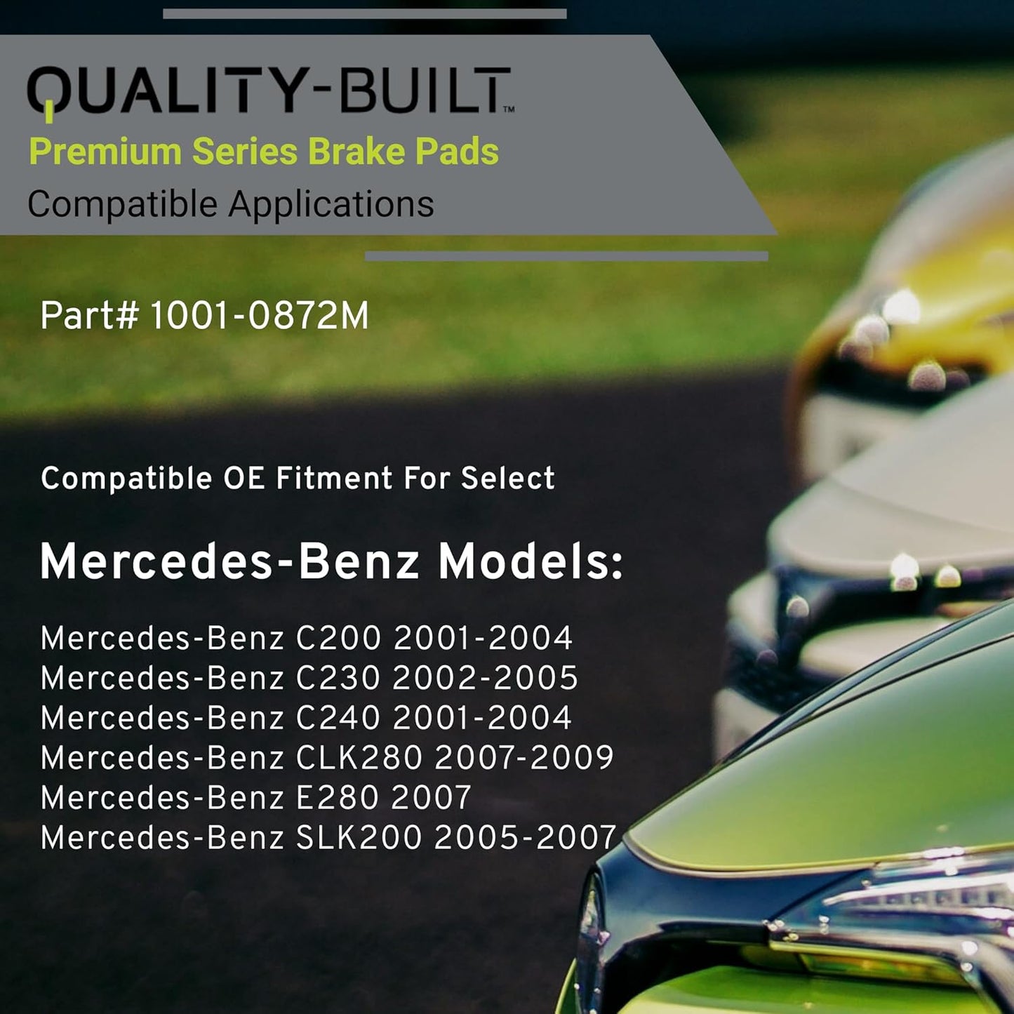Premium Semi-Metallic Front Brake Pads (1001-0872M) Compatible with Mercedes-Benz C200 2004-2001, C230 2005-2002, C240 2001, C240 2004-2003, CLK280 2009-2007, E280 2007, SLK200 2007-2005
