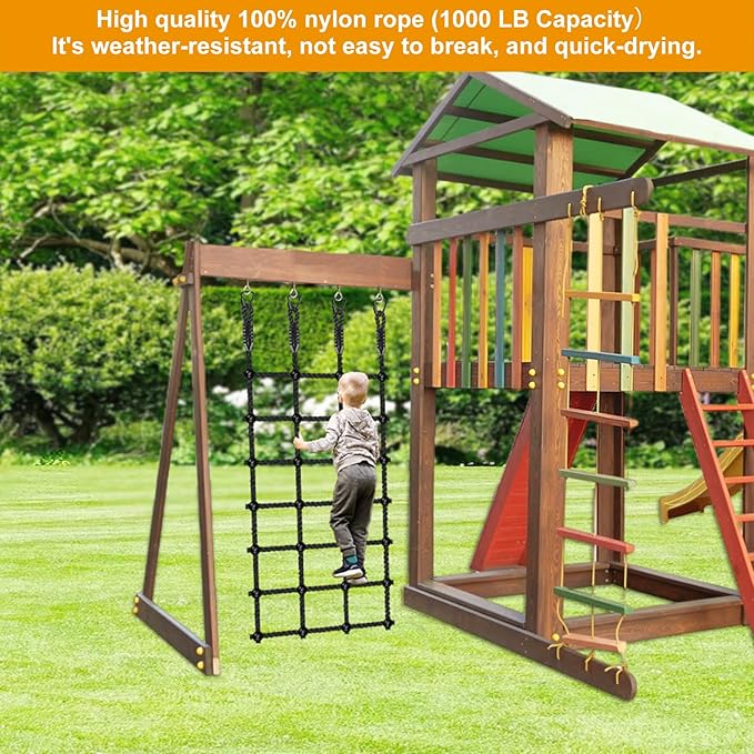 Climbing Cargo Net for Kids Outdoor 30" x 75" Heavy-Duty No Knots Climbing Net for Swing Set, Treehouse, Playground, Ninja Lines, Ninja Obstacle Course Rope Net for Climbing - 1000 LB Capacity