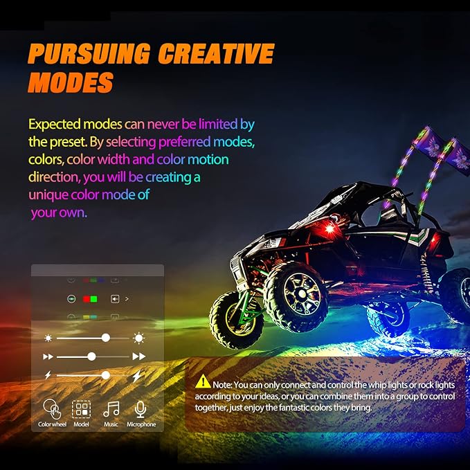 Nilight 2PCS 4FT RGB LED Whip Light and 4 PCS Rock Lights Combo, Remote & App Control w/DIY Chasing Patterns Stop Turn Reverse Safety Antenna Lighted Whips for ATV UTV