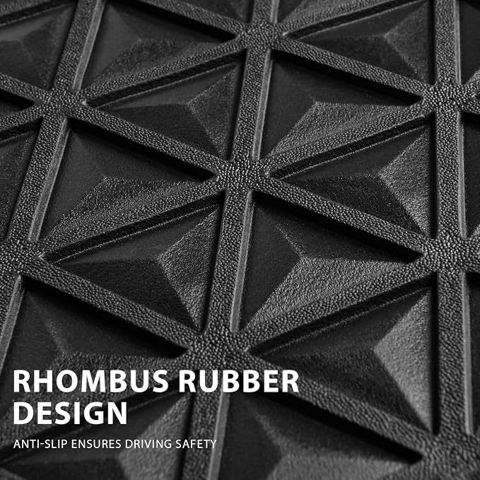 CAR PASS Bling Diamond Car Mats Rubber Floor Mats Full Set Anti-Slip 3D Rhombus Waterproof Trim to Fit Liner Universal Glitter Crystal Sparkly Shining Rhinestone Girl Women SUV Sedan, Silver Diamond