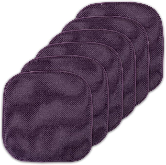 Sweet Home Collection Cushion Memory Foam Chair Pads Honeycomb Nonslip Back Seat Cover 16" x 16" 6 Pack Eggplant Purple