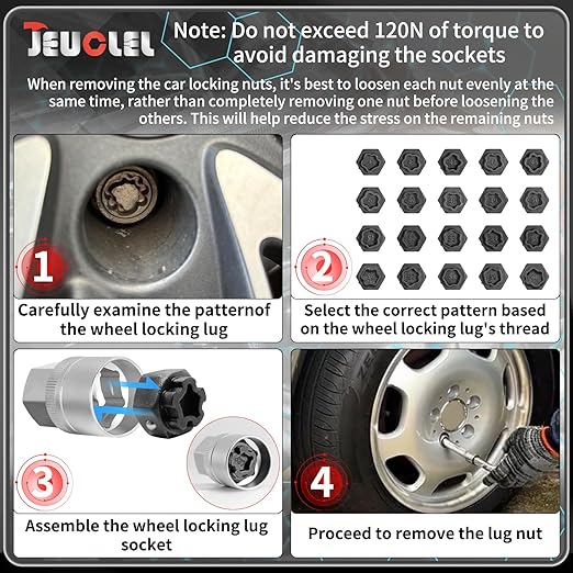 22PCS Wheel Locking Nut Key Kit Compatible with BMW Series, Wheel Lock Nut Socket Adapter Set, Anti-Theft Lug Removal Tool, Anti-Theft Screw Remover Repair Tool