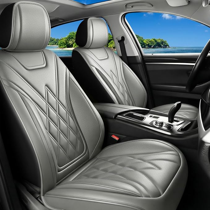 Fit Fusion Car Seat Covers for Ford Fusion 2007-2020 - Luxury Leather, Anti-Slip, All-Weather Seat Cushions, Waterproof & Breathable, Airbag Compatible, Full 5-Seat Set (Gray)