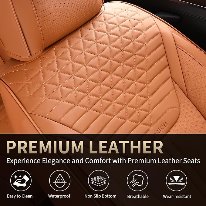 FLORICH Car Seat Covers for Front Seats, Universal Seat Cushion 2 Seats, Car Seat Protector Waterproof, Premium Leather Automotive Seat Covers for Most Cars, Sedans, SUVs, and Trucks-Brown