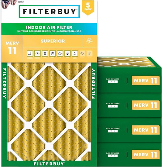 Filterbuy 16x24x4 Air Filter MERV 11 Superior Pet & Allergy Defense (5-Pack), Electrostatic Pleated HVAC AC Furnace Filters Replacement (Actual Size: 15.38 x 23.38 x 3.63)