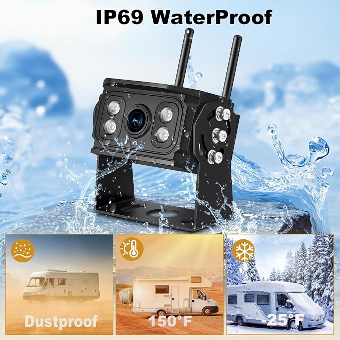10" Wireless Backup Camera System for RV/Truck/Trailer, 4-Channel IPS Touch Screen Monitor, Dual HD 1080P IP69K Waterproof Cameras, IR Night Vision, Easy Installation for Camper & Trailer