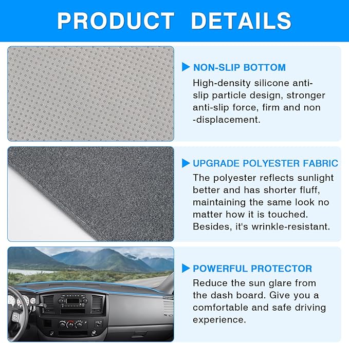 Autorder Gray Dashboard Cover Mat for 2006-2009 Dodge Ram 1500 2500 3500,2009 Dodge Ram 2500 3500 4500 5500,2010 Dodge Ram 4500 5500 Accessories Dash Cover Polyester Dash Mat