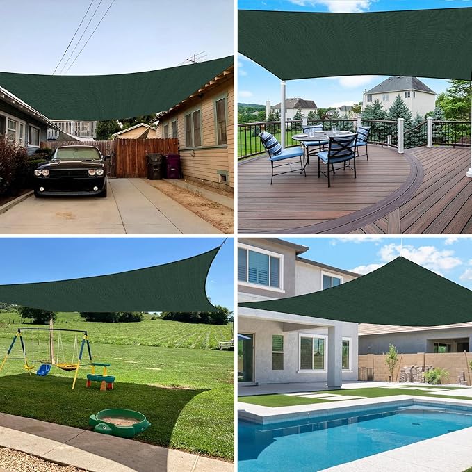 E&K Sunrise 16' x 20' Sun Shade Sail Rectangle Canopy Shade Cover UV Block for Patio Backyard Garden Outdoor (Green)