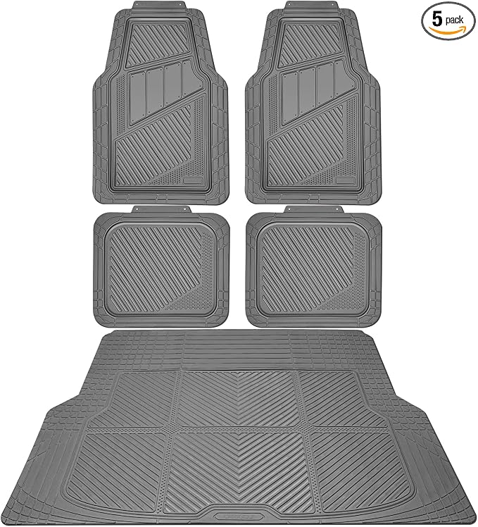 CAR PASS Heavy Duty Rubber Floor Mats Gray Car Mats Full Set with Trunk Cargo Liner - Universal Waterproof Floor Mats for Car SUV Truck, Durable All Weather Automotive Liner Mats (All Gray)