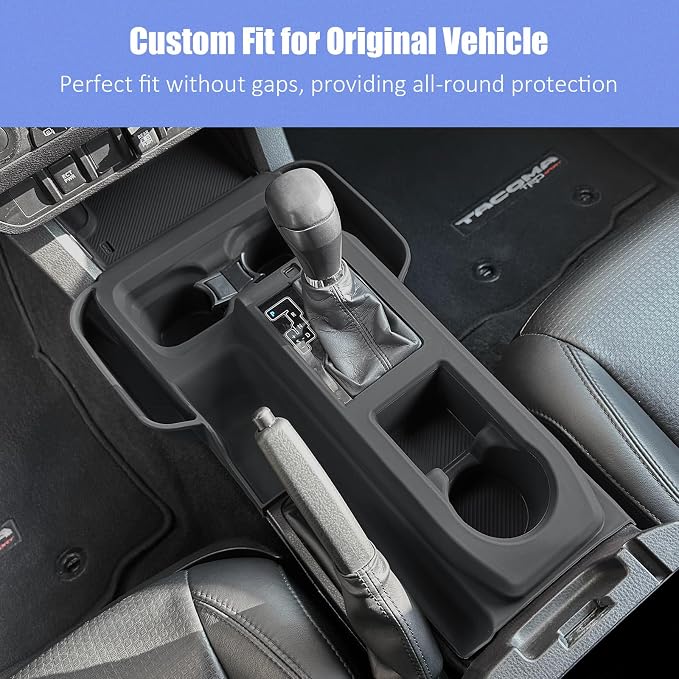 Silicone Center Console Gear Shift Panel Trim Cover for Toyota Tacoma 2019-2023, with Non-Slip Insert Cup Holder Mat & Side Organizer Tray, Car Interior Storage Box Accessories