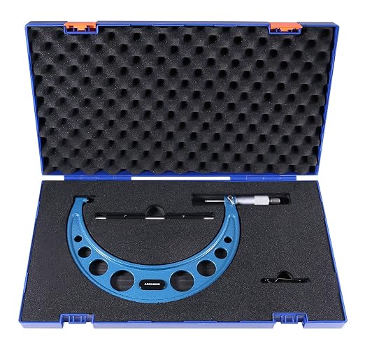 Accusize Industrial Tools Outside Micrometer, 7-8", EG00-0008 | 7-8", Ultra-Precision, Carbide Tipped, M-Type, Resolution 0.0001", Ratchet Friction Thimble, Solid Storage Case
