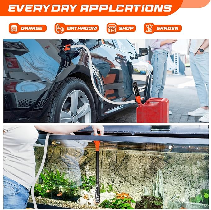 Portable Transfer Pump Battery Operated Electric Siphon Pump for Gas, Fuel, Diesel, Water Transfer 2.4 GPM Flow Oil Extractor, 47 Inches Hose-Easy to Use Hand Fuel Pump, Multi-Use Siphon Transfer Pump