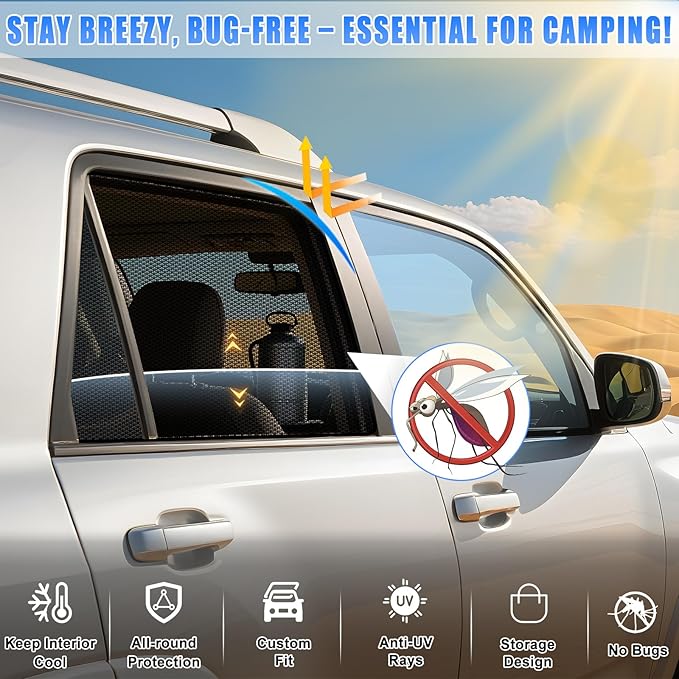 ZATOOTO Car Window Shades Toyota RAV4 2019-2024 for Rear Window | 2-Pack Baby & Pet Sun Shades | Blocks 99% UV & Heat | Breathable Mesh Privacy Screen | Bug-Free Design for Camping & Travel