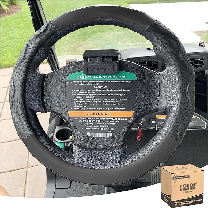 10L0L Golf Cart 14" Steering Wheel Cover for Club Car DS Precedent and Yamaha Models, Breathable Rubber Leather Materials,Good Texture Nice Look（Black）