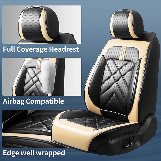 4Runner Car Seat Covers Custom Fit for Toyota 4Runner 2003-2026 Full Coverage Leather Waterproof Breathable Seat Cover, Automotive Seat Protectors, Airbag Compatible Front Seats, Black Beige