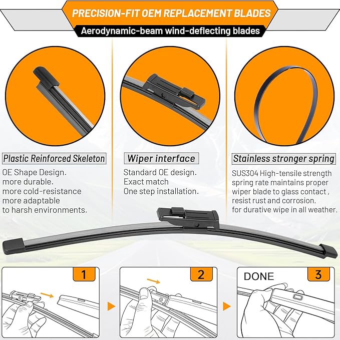 OEM Windshield Wiper Blade Replacement for VW Volkswagen ID.4 ID4 2021 2022 2023 2024 2025 Original Equipment All -Season Rear Wiper Blade Set 28+18+11 (Set of 3)