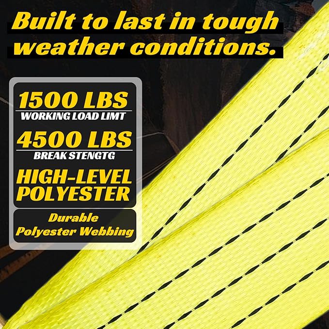 6 Pack 2" x 15' Heavy Duty Ratchet Straps - 4500LBS Break Strength - Tie Down Straps with J-Hooks for Trucks, Trailers, Motorcycles, and Cargo（Yellow）