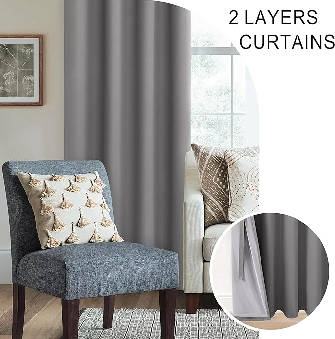 XWZO 100% Blackout Curtains 84 Inches Long with Tiebacks- Narrow Wide Heat Blocking and Soundproof Curtain Panels with Grommets for Short Windows, Grey, W38 x L84, Set of 2