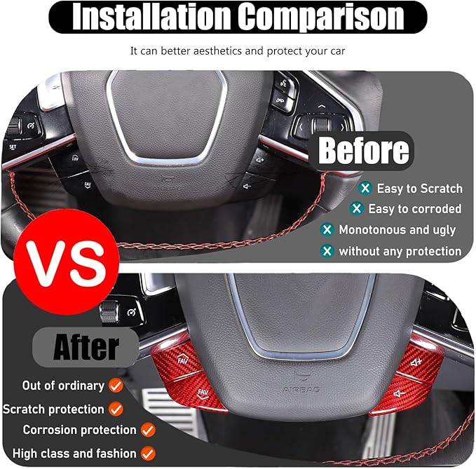 Dry Carbon Fiber Central Control Steering Volume Button Cover Compatible with Corvette C8 2020-2025 Accessories 4Pcs Center Consoles Steering Button Panel Sticker Decorative Interior Trim (Red)