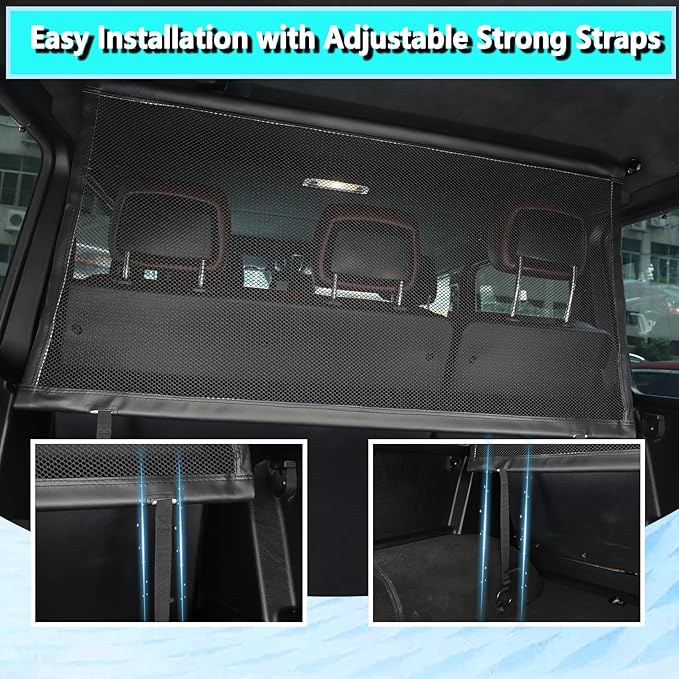 Compatible for Mercedes-Benz G-Class 1986-2018 Universal Pet Barrier | Heavy-Duty Backseat & Trunk Dog Fence | Adjustable Mesh Car Divider for W460 W461 W463 G500 G55 G63 G65 AMG Models (Black)