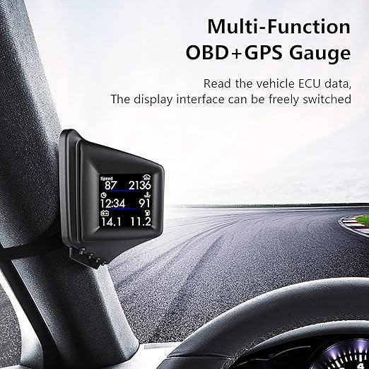 Head Up Display, Car HUD P8, OBDII & GPS Dual System, The 1st Model in The Market Can be Installed on A-Pillar Trim, Only works on most 2008+ cars