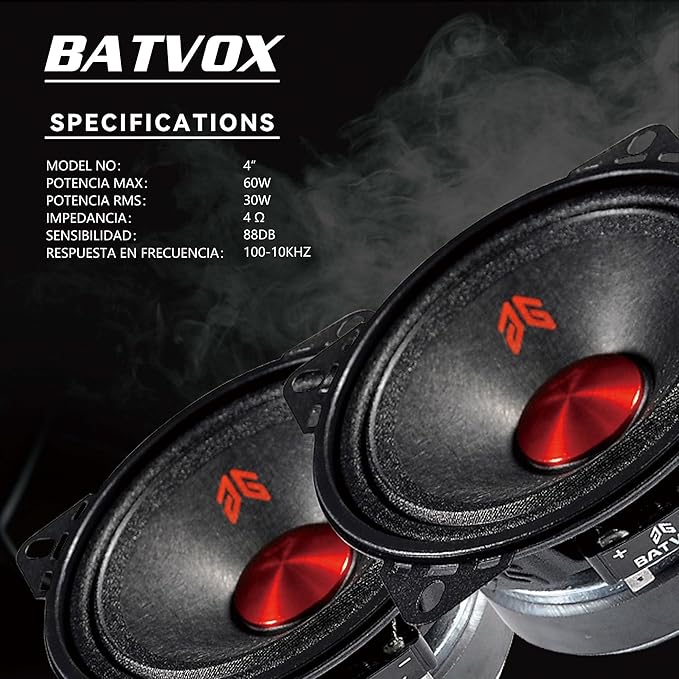 MX40P1 Loudspeaker 4 Inch Midrange 120 Watts 4 Ohms Red Dust Cap, Premium Quality Audio Door Speakers for Car or Truck Stereo Sound System, Black (2 Speakers)