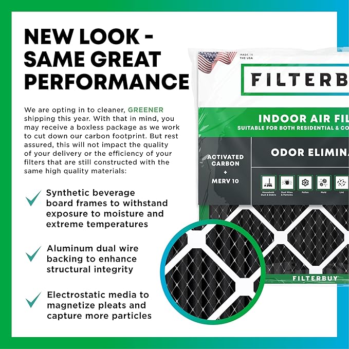 Filterbuy 22x24x1 Air Filter MERV 10 Odor & Allergy Defense with Activated Carbon (12-Pack), Electrostatic Pleated HVAC AC Furnace Filters Replacement (Actual Size: 21.50 x 23.50 x 0.75)