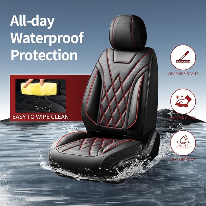 Fit Escape Car Seat Covers for Ford Escape 2001-2025 2026 - Luxury Leather, Anti-Slip, All-Weather Seat Cushions, Waterproof & Breathable, Airbag Compatible, Full 5-Seat Set (Redline)