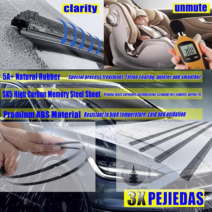 3 x OEM Wiper Blades, Replacement Wiper Blades for 2014-2018 Subaru Forester, 2015-2019 Subaru Outback (26“ & 17” Front Wipers + 14” Rear Wiper Blades)