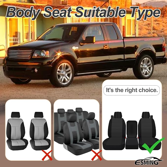ESMING 40/20/40 Durable Oxford Fabric Front Split Bench Seat Covers for Ford F150 XL Standard Cab 2004 2005 2006 2007 2008 with Integrated Seatbelts & Solid Armrest- Black