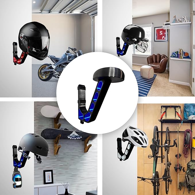 Wall Mounted Helmet Holder – Heavy Duty Motorcycle Helmet Hanger Rack for Garage Storage | Helmet Wall Mount for Motorcycle, Bicycle, Football & VR Headset | 3D Printed PETG Helmet Hook Sapphire Blue