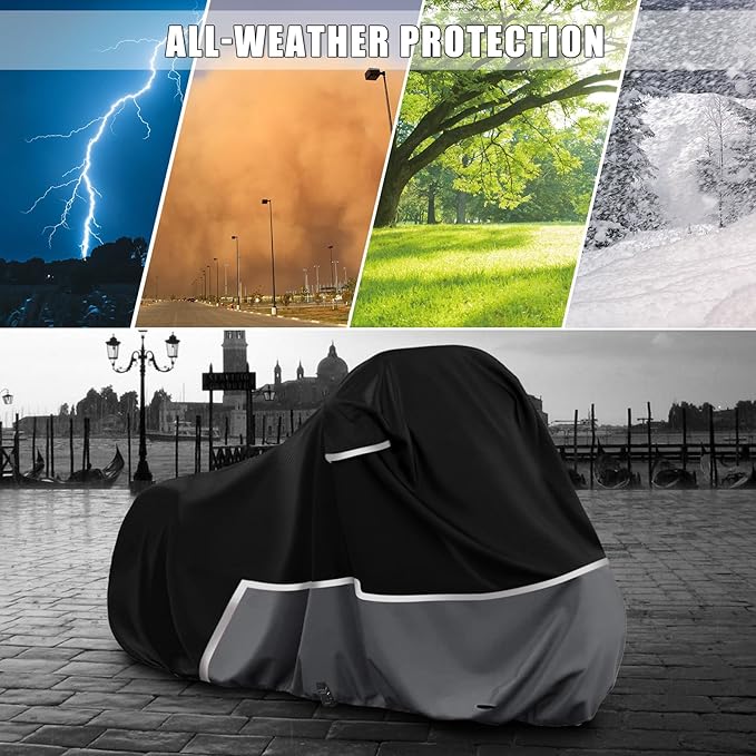 Waterproof Motorcycle Cover Replace for Harley Davidson Cruiser Models, 420D Oxford Cloth Softail, Dyna, Iron 883, Fat Boy 114, Forty-Eight, Low Rider, Sport Glide Cover for Snow Rain Protection