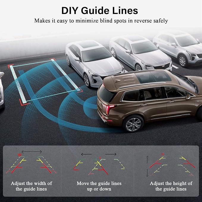 Backup Camera 7-Inch Monitor Truck: 2K USB Plug-Play Easy Set up No Glare-Led Lights Car Rear View Camera Clear Night Vision Reverse Camera DIY Parking Line - AMTIFO A23